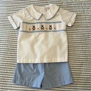 Peter Cottontail Smocked Short Set, Blue